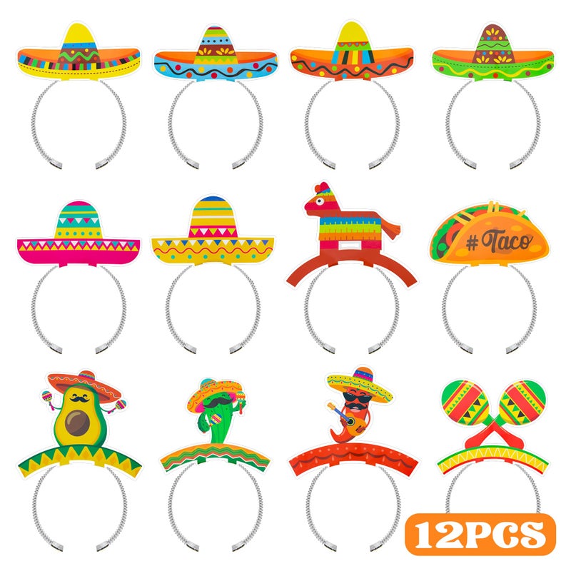 Melisheer 12 PCS Colorful Patterned Cardboard Sombrero Hats, Fiesta Headbands for Mexican Theme Celebration Party Favors - Image 1
